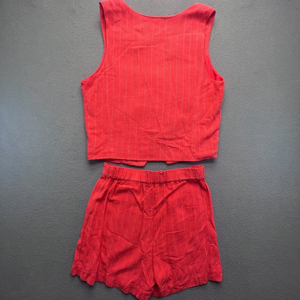 Draper James Women Vest and Shorts Set Rayon Linen Red Pinstripe Medium Preppy - Picture 2 of 12